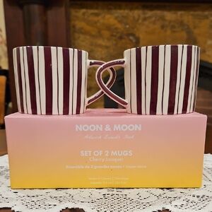 Noon & Moon Cherry Lacquer Striped Mug Set of 2 with Original Gift Box